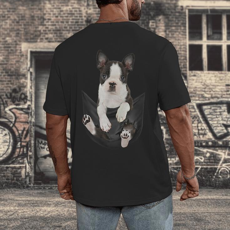 Dog Lovers Boston Terrier In Pocket Dog Face For Men Women Kids Men's Back Print T-Shirt, funny design
