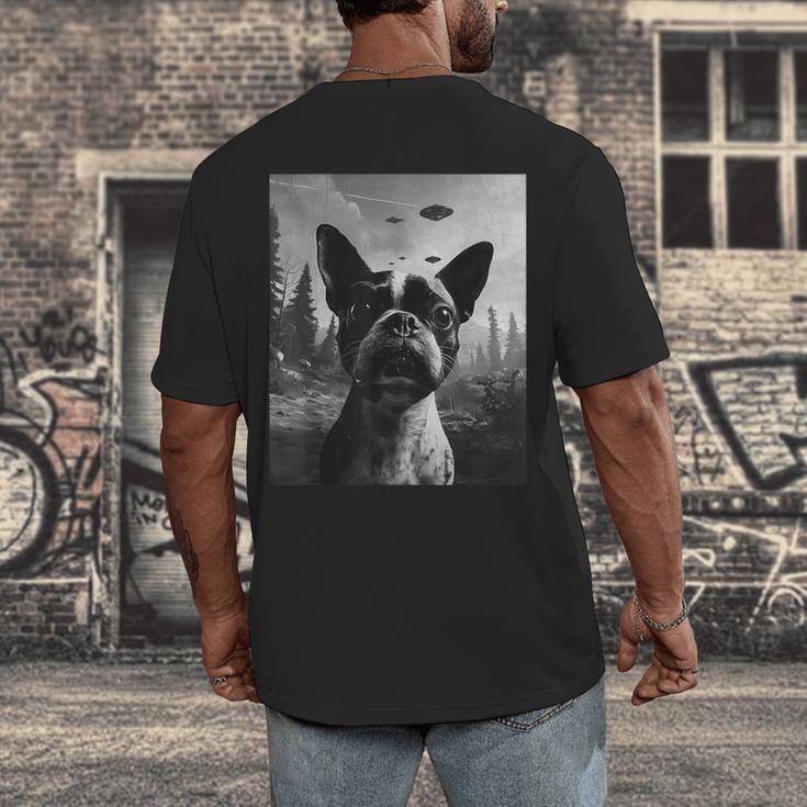 Dog Mom Dad Alien Selfie Boston Terrier UFO For Men Women Men's Back Print T-Shirt, funny design