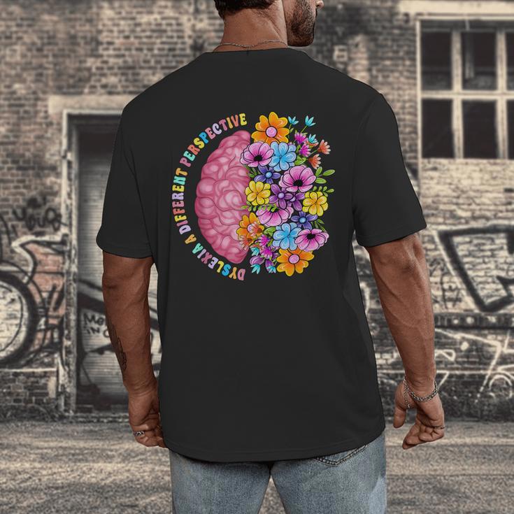 Dyslexia Different Perspective Reading Brain Floral Teacher Men's Back Print T-Shirt, funny design