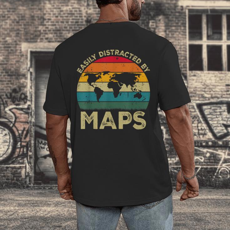 Easily Distracted By Maps Geography Teacher Men's Back Print T-Shirt, funny design Easily Distracted By Maps Geography Teacher Men's Back Print T-Shirt, funny design