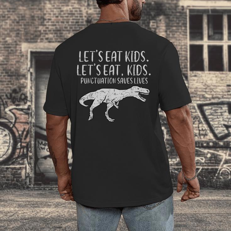 Lets Eat Kids Punctuation Saves Lives Dino Teacher Men Men's Back Print T-Shirt, funny design Lets Eat Kids Punctuation Saves Lives Dino Teacher Men Men's Back Print T-Shirt, funny design
