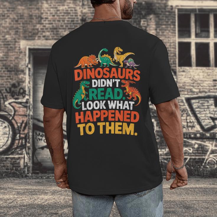 English Teacher Dinosaurs Didn’t Read What Happened To Them Men's Back Print T-Shirt, funny design English Teacher Dinosaurs Didn’t Read What Happened To Them Men's Back Print T-Shirt, funny design