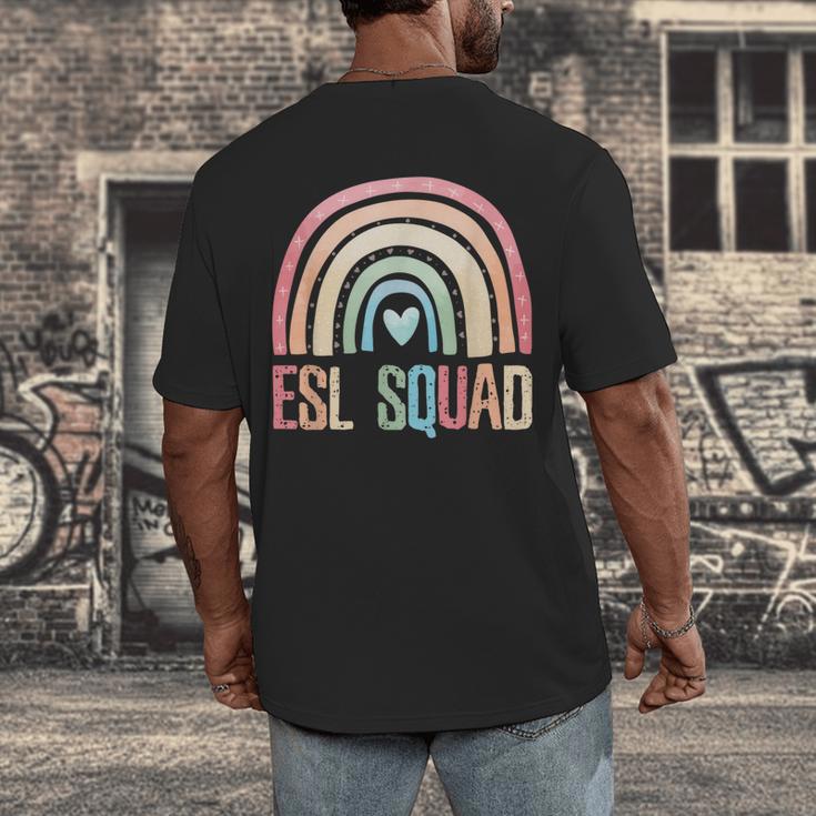 ESL Squad Teacher Crew Team Back To School English Rainbow Men's Back Print T-Shirt, funny design ESL Squad Teacher Crew Team Back To School English Rainbow Men's Back Print T-Shirt, funny design