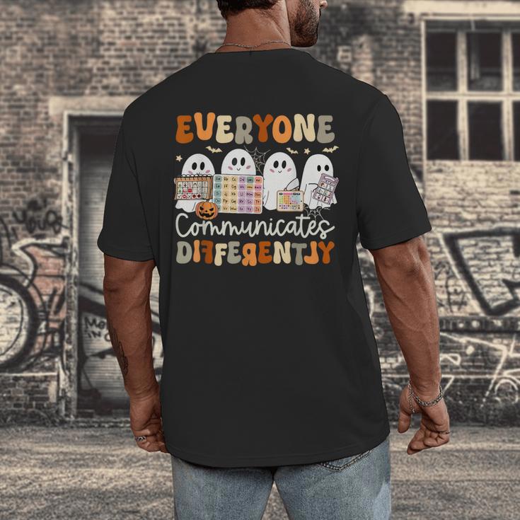 Everyone Communicates Differently Halloween Sped Teacher Men's Back Print T-Shirt, funny design Everyone Communicates Differently Halloween Sped Teacher Men's Back Print T-Shirt, funny design