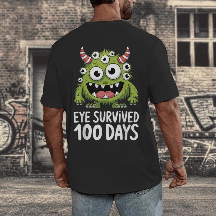 Eye Survived 100 Days Of School Monster Lover Teacher Kids Men's Back Print T-Shirt, funny design