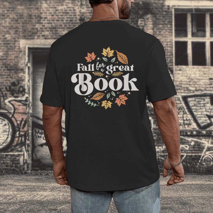 Fall For A Great Book Reading Librarian Autumn Teacher Men's Back Print T-Shirt, funny design