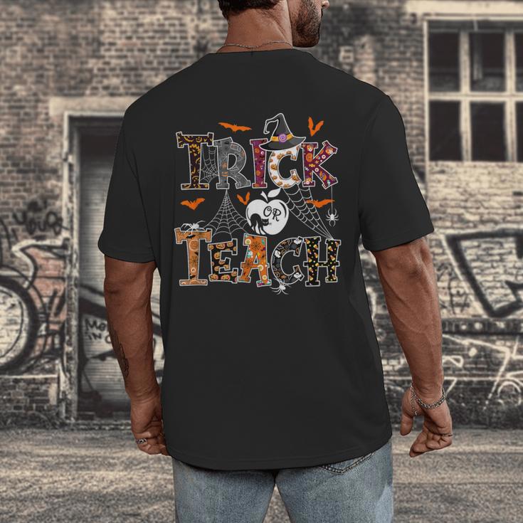 Fall Holiday Themed Thanksgiving Halloween Teacher Trick Or Men's Back Print T-Shirt, funny design