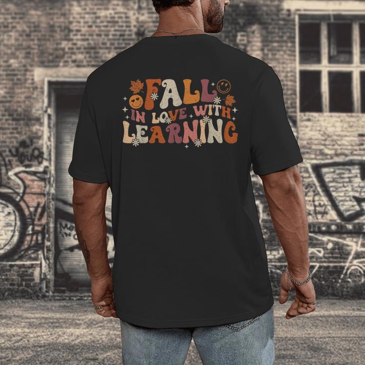 Fall In Love With Learning Autum Thanksgiving Teacher Kids Men's Back Print T-Shirt, funny design Fall In Love With Learning Autum Thanksgiving Teacher Kids Men's Back Print T-Shirt, funny design