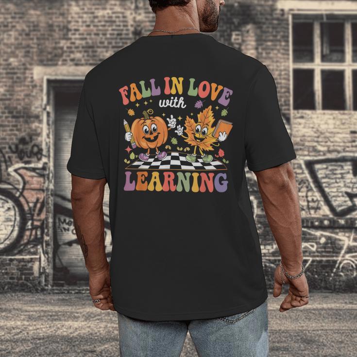 Fall In Love With Learning Autumn Fall Season Teacher Men's Back Print T-Shirt, funny design Fall In Love With Learning Autumn Fall Season Teacher Men's Back Print T-Shirt, funny design