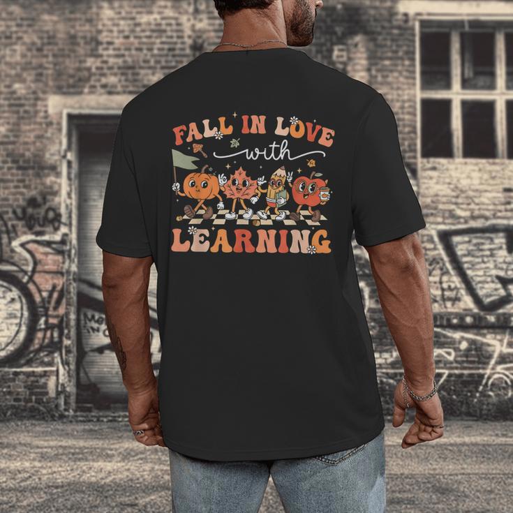 Fall In Love With Learning Autumn Teacher Thanksgiving Men's Back Print T-Shirt, funny design Fall In Love With Learning Autumn Teacher Thanksgiving Men's Back Print T-Shirt, funny design