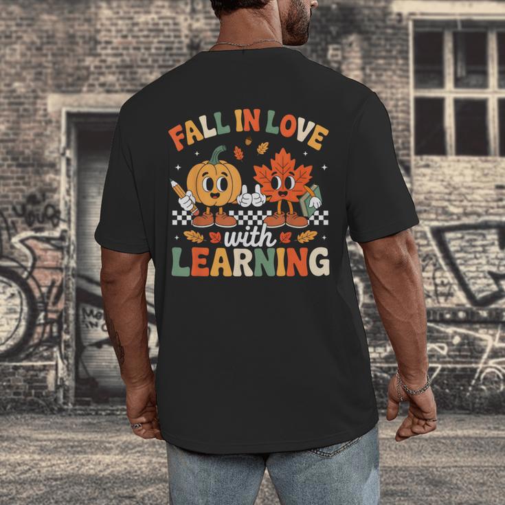 Fall In Love With Learning Shirt Autumn Thanksgiving Teacher Men's Back Print T-Shirt, funny design