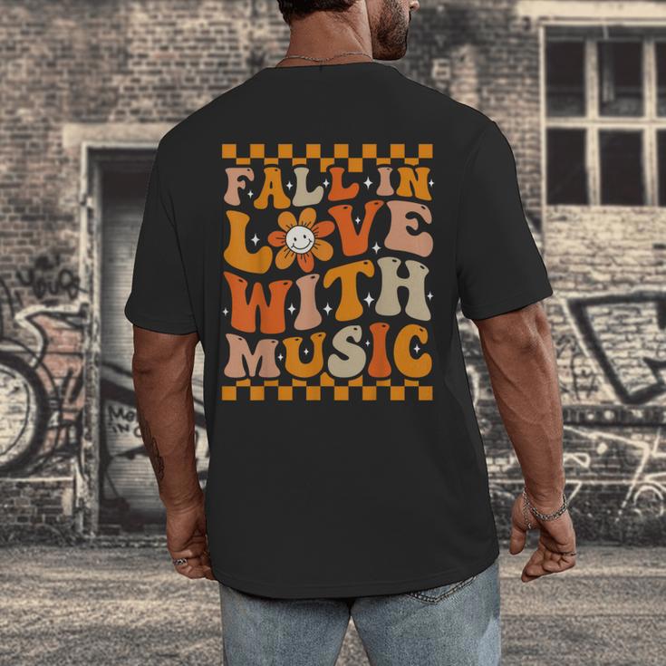 Fall In Love With Music Groovy Thanksgiving Music Teacher Men Women Girls Kids Men's Back Print T-Shirt, funny design Fall In Love With Music Groovy Thanksgiving Music Teacher Men Women Girls Kids Men's Back Print T-Shirt, funny design