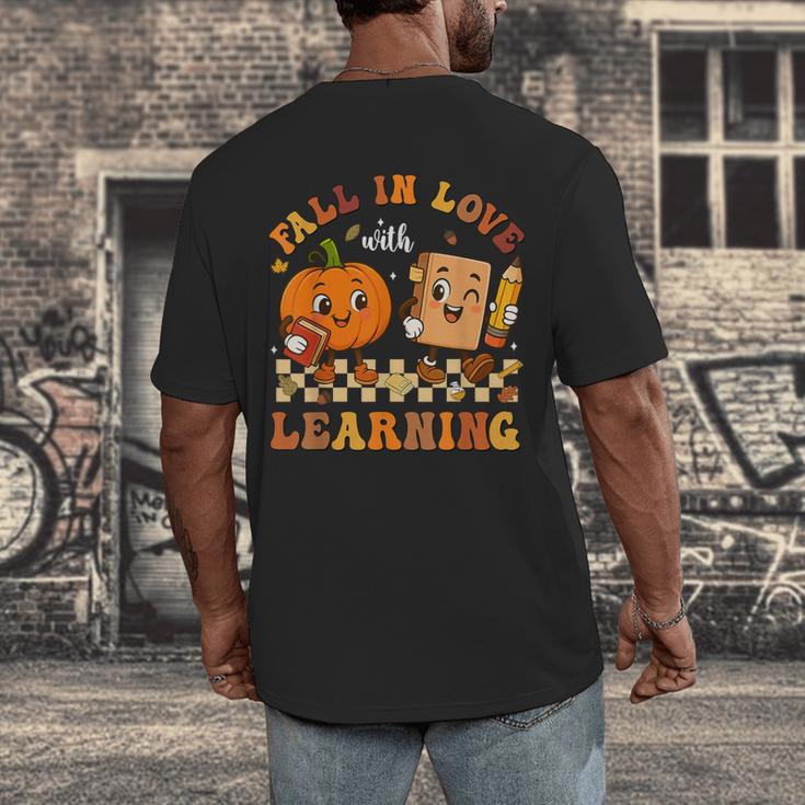 Fall In Love With Reading Book Autumn Pumpkins And Teachers Men's Back Print T-Shirt, funny design
