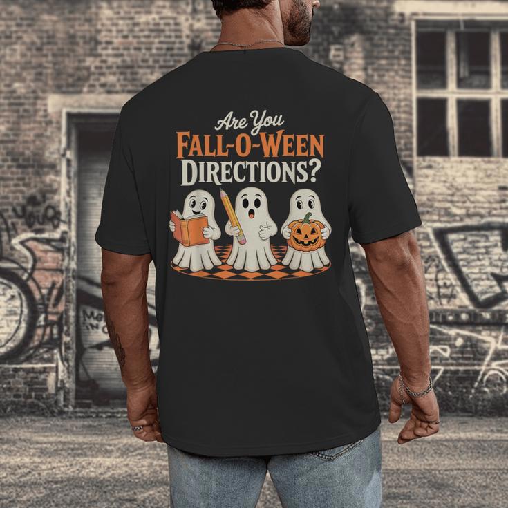 Are You Fall O Ween DirectionsRetro Teacher Halloween Ghost Men's Back Print T-Shirt, funny design Are You Fall O Ween DirectionsRetro Teacher Halloween Ghost Men's Back Print T-Shirt, funny design