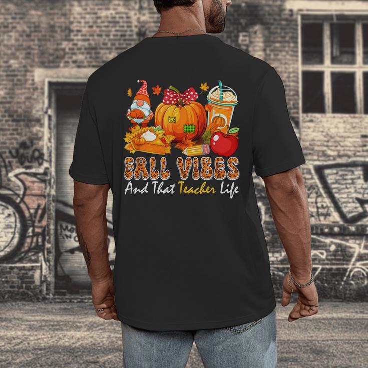 Fall Vibes Costume Teacher Thanksgiving Leopard Gnome Men's Back Print T-Shirt, funny design