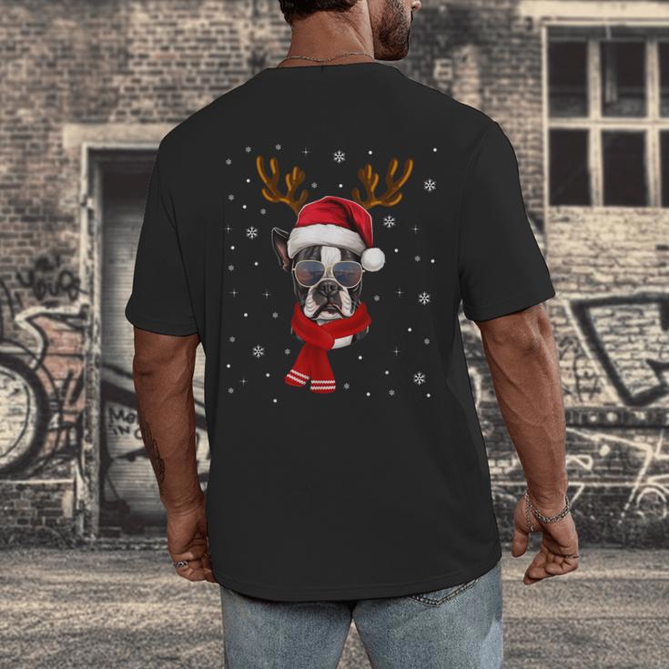 Family Matching Reindeer Xmas Boston Terrier Christmas Men's Back Print T-Shirt, funny design