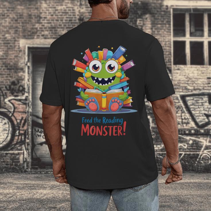 Feed The Reading Monster Halloween Teacher Men's Back Print T-Shirt, funny design Feed The Reading Monster Halloween Teacher Men's Back Print T-Shirt, funny design