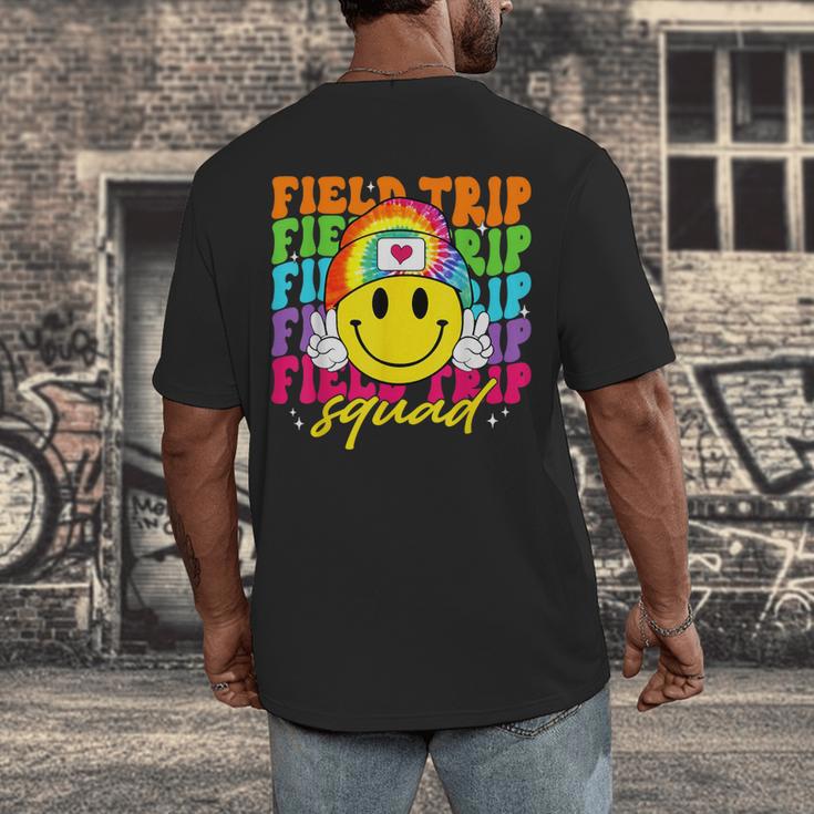 Field Trip Squad Groovy Field Day Smile Face Teacher Tie Dye Men's Back Print T-Shirt, funny design