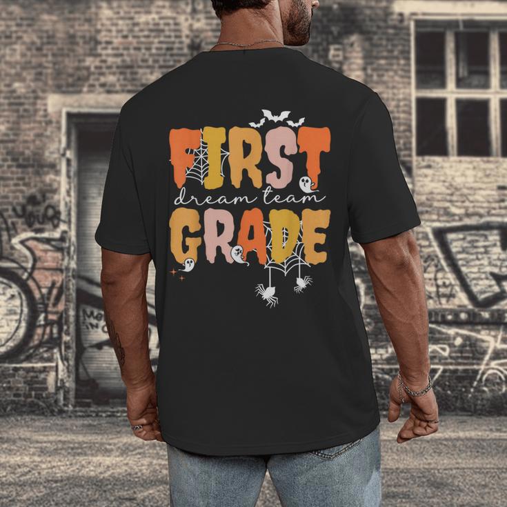 First Grade Dream Retro Team Fall Halloween Spooky Teachers Men's Back Print T-Shirt, funny design First Grade Dream Retro Team Fall Halloween Spooky Teachers Men's Back Print T-Shirt, funny design