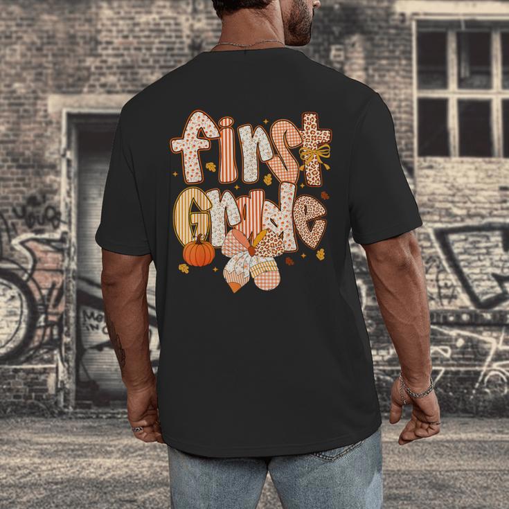 First Grade Fall Floral Coquette Bow Teachers Students Men's Back Print T-Shirt, funny design First Grade Fall Floral Coquette Bow Teachers Students Men's Back Print T-Shirt, funny design