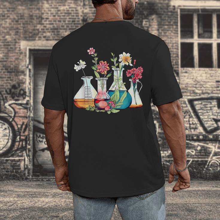 Floral Beakers Chemistry Lab Teacher Men's Back Print T-Shirt, funny design Floral Beakers Chemistry Lab Teacher Men's Back Print T-Shirt, funny design