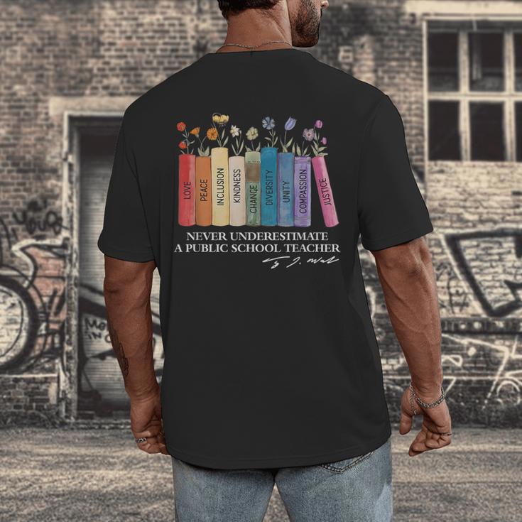 Floral Books Never Underestimate A Public School Teacher Men's Back Print T-Shirt, funny design Floral Books Never Underestimate A Public School Teacher Men's Back Print T-Shirt, funny design