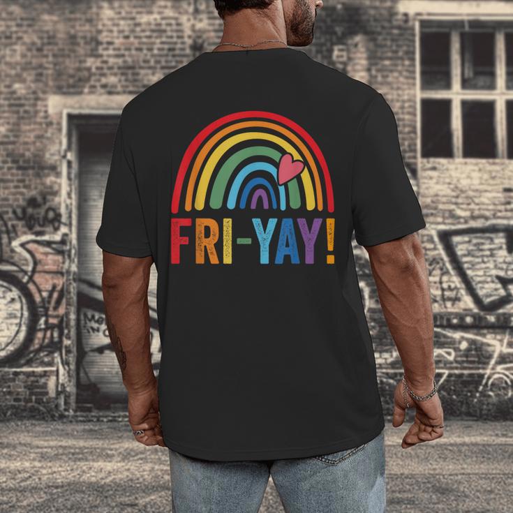 Fri-Yay Friyay Rainbow Colors Teacher Childrens Fun Designs Men's Back Print T-Shirt, funny design Fri-Yay Friyay Rainbow Colors Teacher Childrens Fun Designs Men's Back Print T-Shirt, funny design