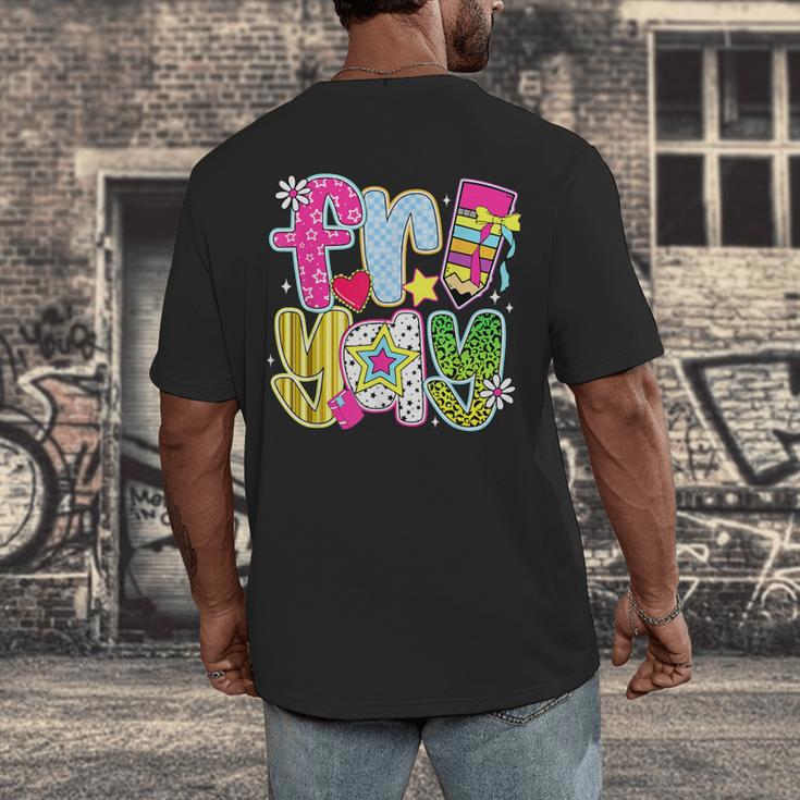 Fri-Yay Happy Friday Weekend Teacher Back To School Men's Back Print T-Shirt, funny design Fri-Yay Happy Friday Weekend Teacher Back To School Men's Back Print T-Shirt, funny design