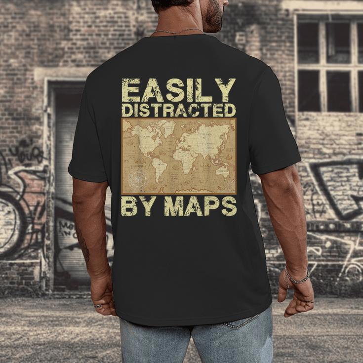 Geography Teacher Easily Distracted By Maps Men's Back Print T-Shirt, funny design Geography Teacher Easily Distracted By Maps Men's Back Print T-Shirt, funny design