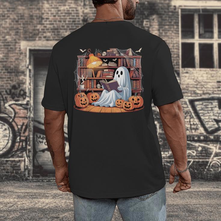 Ghost Book Reading Halloween Books Lover Teacher Men's Back Print T-Shirt, funny design Ghost Book Reading Halloween Books Lover Teacher Men's Back Print T-Shirt, funny design