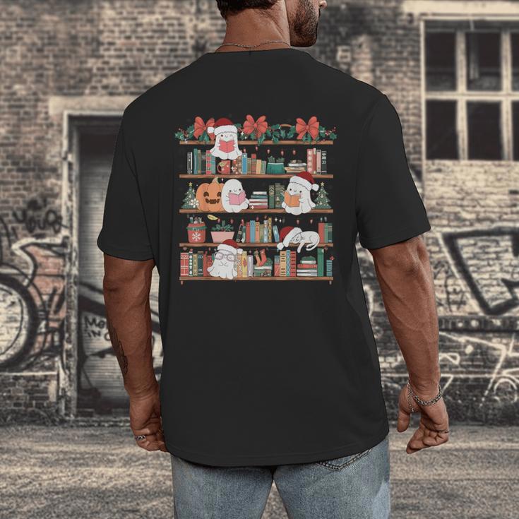 Ghost Christmas Reading Book Lover Library Christmas Teacher Men's Back Print T-Shirt, funny design Ghost Christmas Reading Book Lover Library Christmas Teacher Men's Back Print T-Shirt, funny design