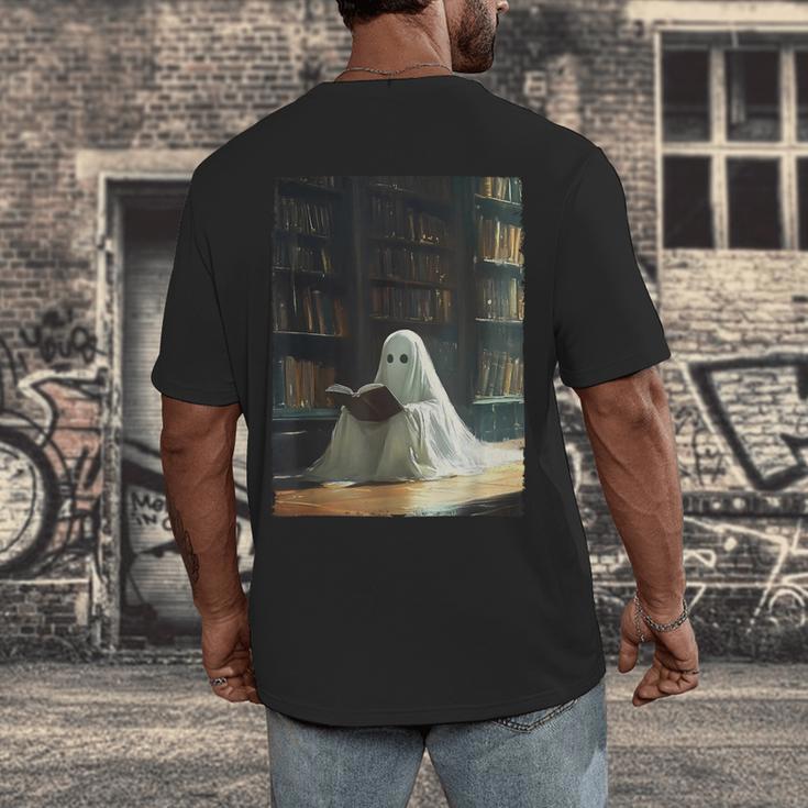Ghost Library Halloween Book Reading Books Lover Teacher Men's Back Print T-Shirt, funny design Ghost Library Halloween Book Reading Books Lover Teacher Men's Back Print T-Shirt, funny design