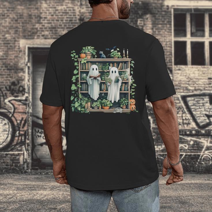 Ghost Plant Library Halloween Reading Books Teacher Vintage Men's Back Print T-Shirt, funny design