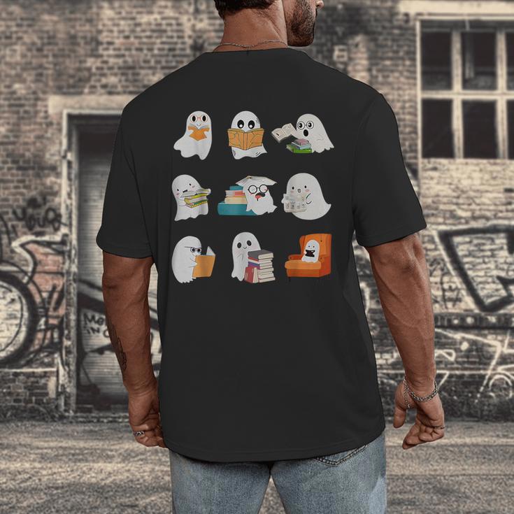 Ghost Reading Teacher Halloween Librarian Book Lover School Men's Back Print T-Shirt, funny design Ghost Reading Teacher Halloween Librarian Book Lover School Men's Back Print T-Shirt, funny design