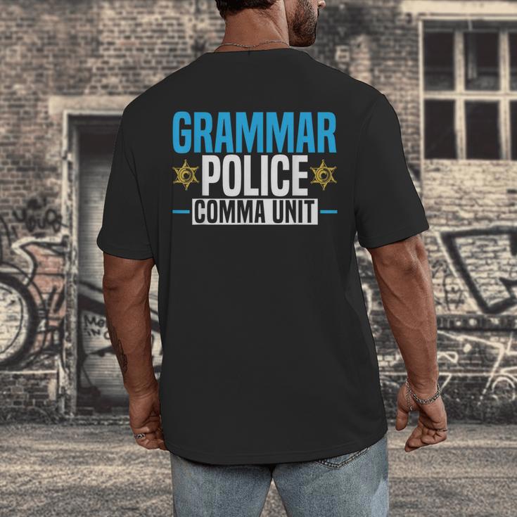 Grammar Police Comma Unit English Teacher Grammar Teacher For Men Women Men's Back Print T-Shirt, funny design