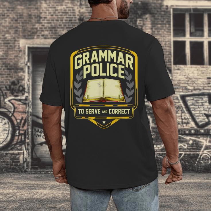 Grammar Police To Serve And Correct English Teacher Men's Back Print T-Shirt, funny design