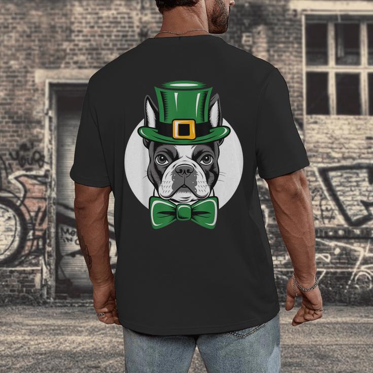 Green Boston Terrier Shamrock St Patricks Day Boston Terrier Men's Back Print T-Shirt, funny design