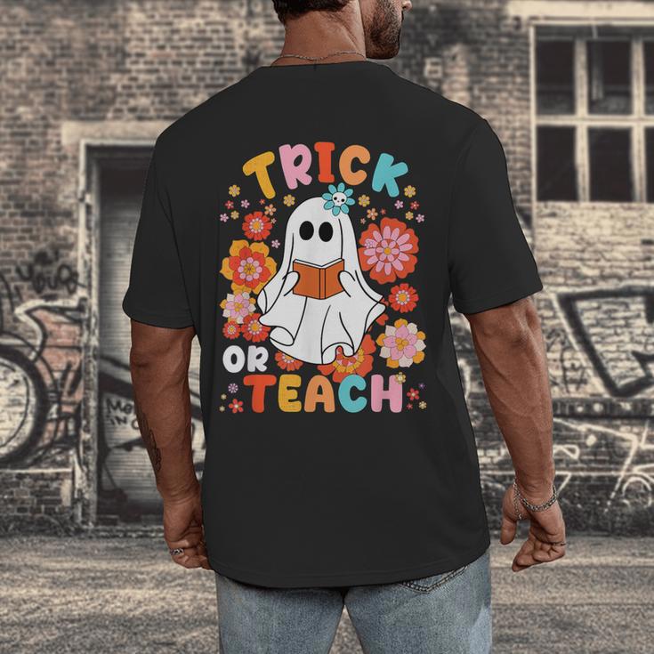 Groovy Halloween Trick Or Teach Retro Floral Ghost Teacher For Men Women Kids Men's Back Print T-Shirt, funny design Groovy Halloween Trick Or Teach Retro Floral Ghost Teacher For Men Women Kids Men's Back Print T-Shirt, funny design