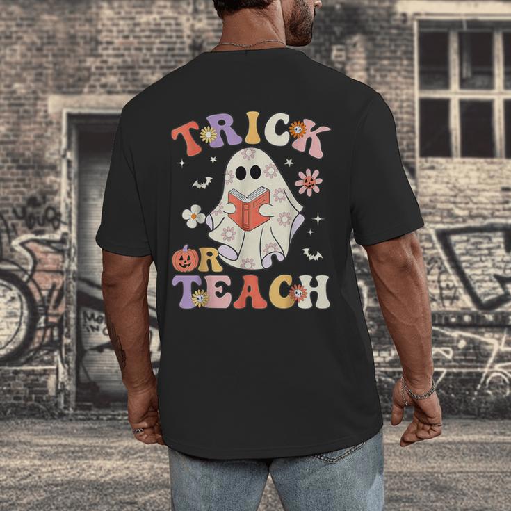 Groovy Halloween Trick Or Teach Retro Floral Ghost Teacher Men's Back Print T-Shirt, funny design Groovy Halloween Trick Or Teach Retro Floral Ghost Teacher Men's Back Print T-Shirt, funny design
