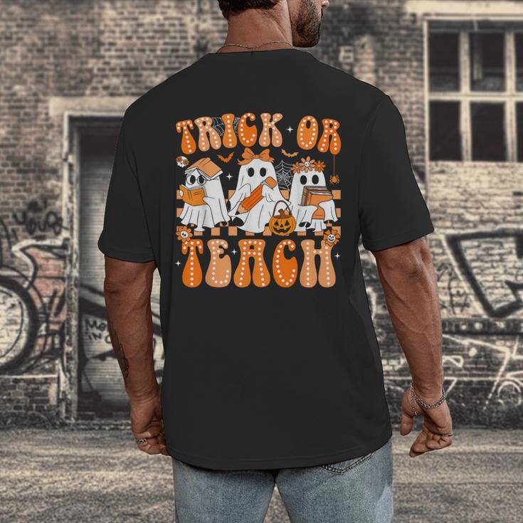Groovy Teacher Halloween Trick Or Teach Ghost Men Women Kids Men's Back Print T-Shirt, funny design