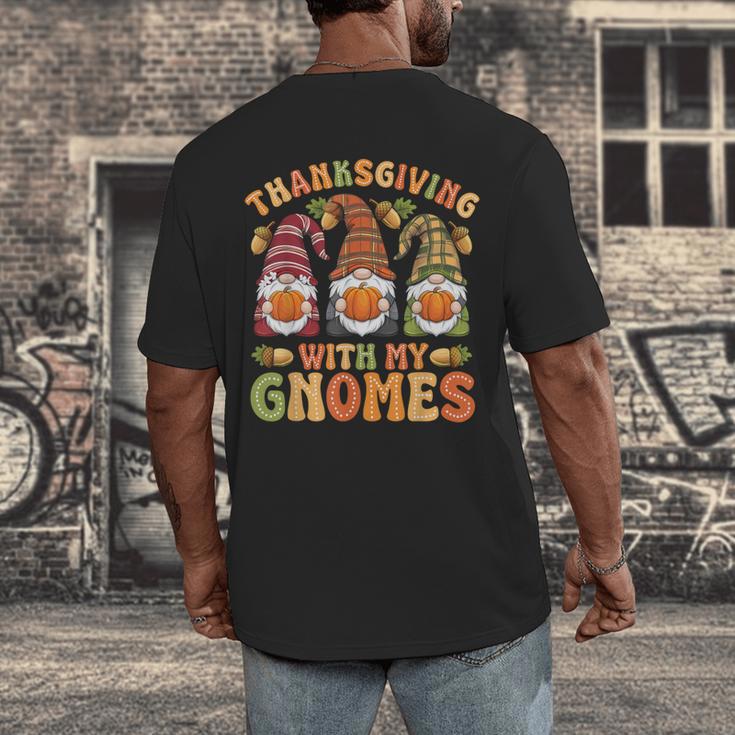 Groovy Thanksgiving With My Gnomie Women Teacher Fall Gnome Men's Back Print T-Shirt, funny design Groovy Thanksgiving With My Gnomie Women Teacher Fall Gnome Men's Back Print T-Shirt, funny design