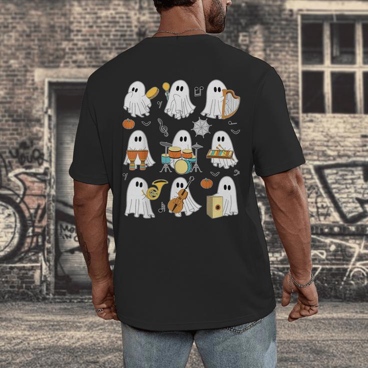 Halloween Ghost Music Teacher Playing Instruments Men's Back Print T-Shirt, funny design Halloween Ghost Music Teacher Playing Instruments Men's Back Print T-Shirt, funny design