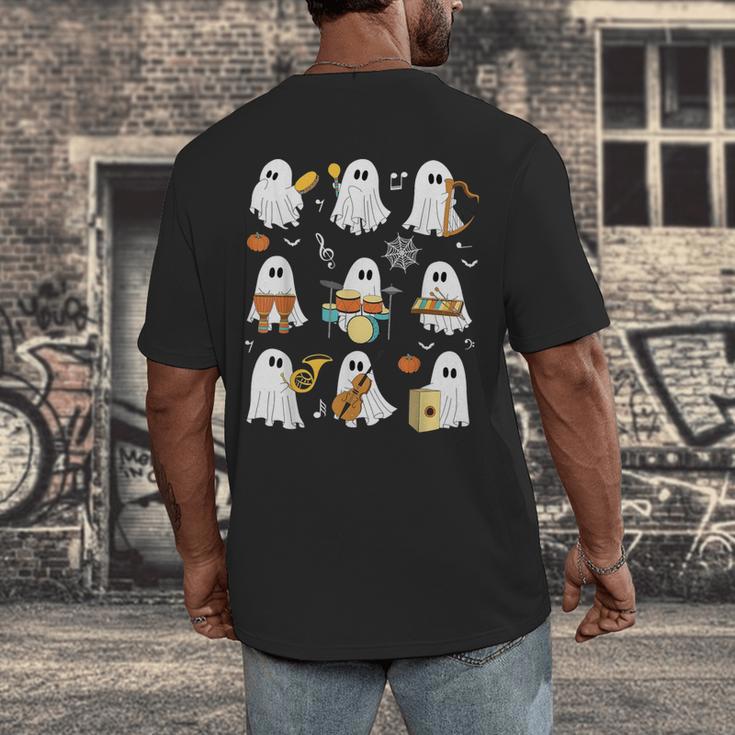 Halloween Ghost Playing Musical Instruments Music Teacher Men's Back Print T-Shirt, funny design Halloween Ghost Playing Musical Instruments Music Teacher Men's Back Print T-Shirt, funny design