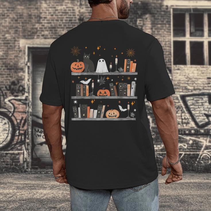 Halloween Library Ghost Books Teacher Spooky Trick Or Teach Men's Back Print T-Shirt, funny design Halloween Library Ghost Books Teacher Spooky Trick Or Teach Men's Back Print T-Shirt, funny design