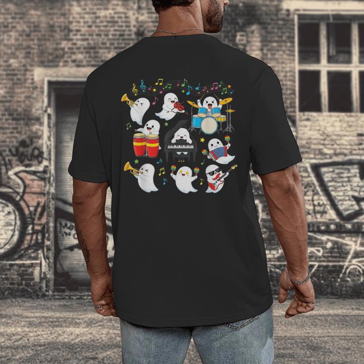 Halloween Music Teacher Ghost Playing Musical Instruments Men's Back Print T-Shirt, funny design Halloween Music Teacher Ghost Playing Musical Instruments Men's Back Print T-Shirt, funny design