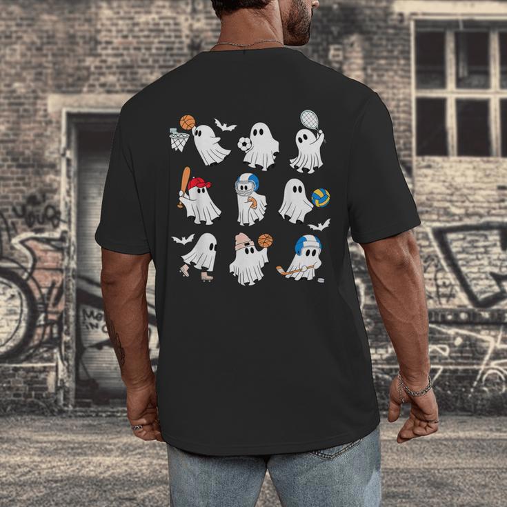 Halloween PE Teacher Ghost Playing Soccer Football Baseball Men's Back Print T-Shirt, funny design