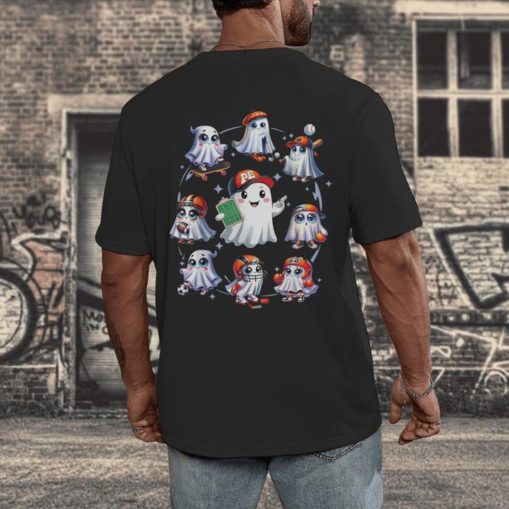 Halloween PE Teacher Ghost Playing Sports Physical Education Men's Back Print T-Shirt, funny design Halloween PE Teacher Ghost Playing Sports Physical Education Men's Back Print T-Shirt, funny design