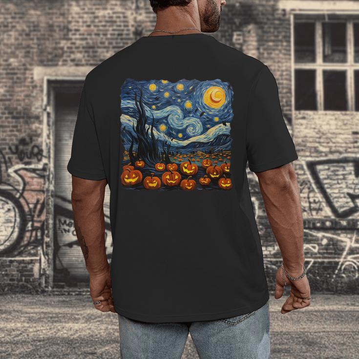 Halloween Pumpkin Starry Night Van Gogh Art Teacher Men's Back Print T-Shirt, funny design