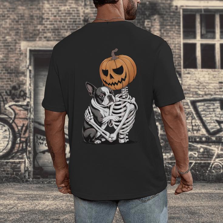 Halloween Skeleton Boston Terrier Men's Back Print T-Shirt, funny design