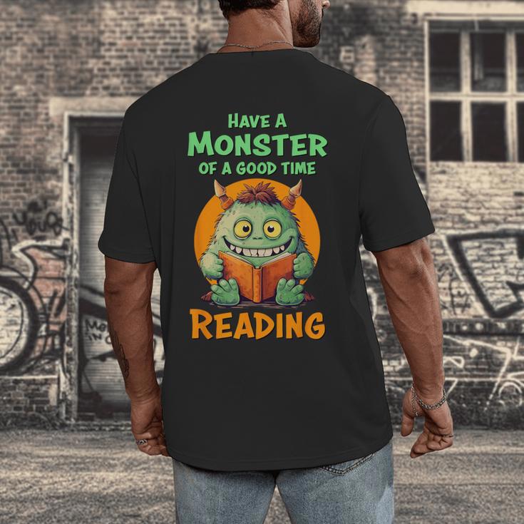 Halloween Teacher Librarian Monster Reading Books Men Women Kids Men's Back Print T-Shirt, funny design Halloween Teacher Librarian Monster Reading Books Men Women Kids Men's Back Print T-Shirt, funny design